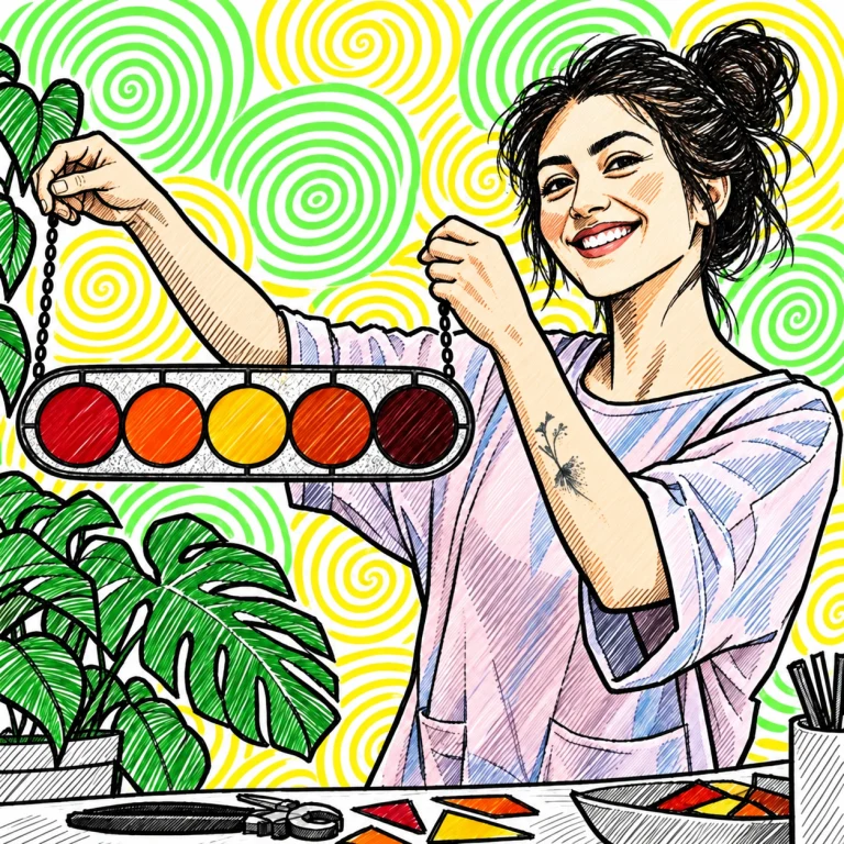 Illustrated interpretation of Arista with plants and stained glass